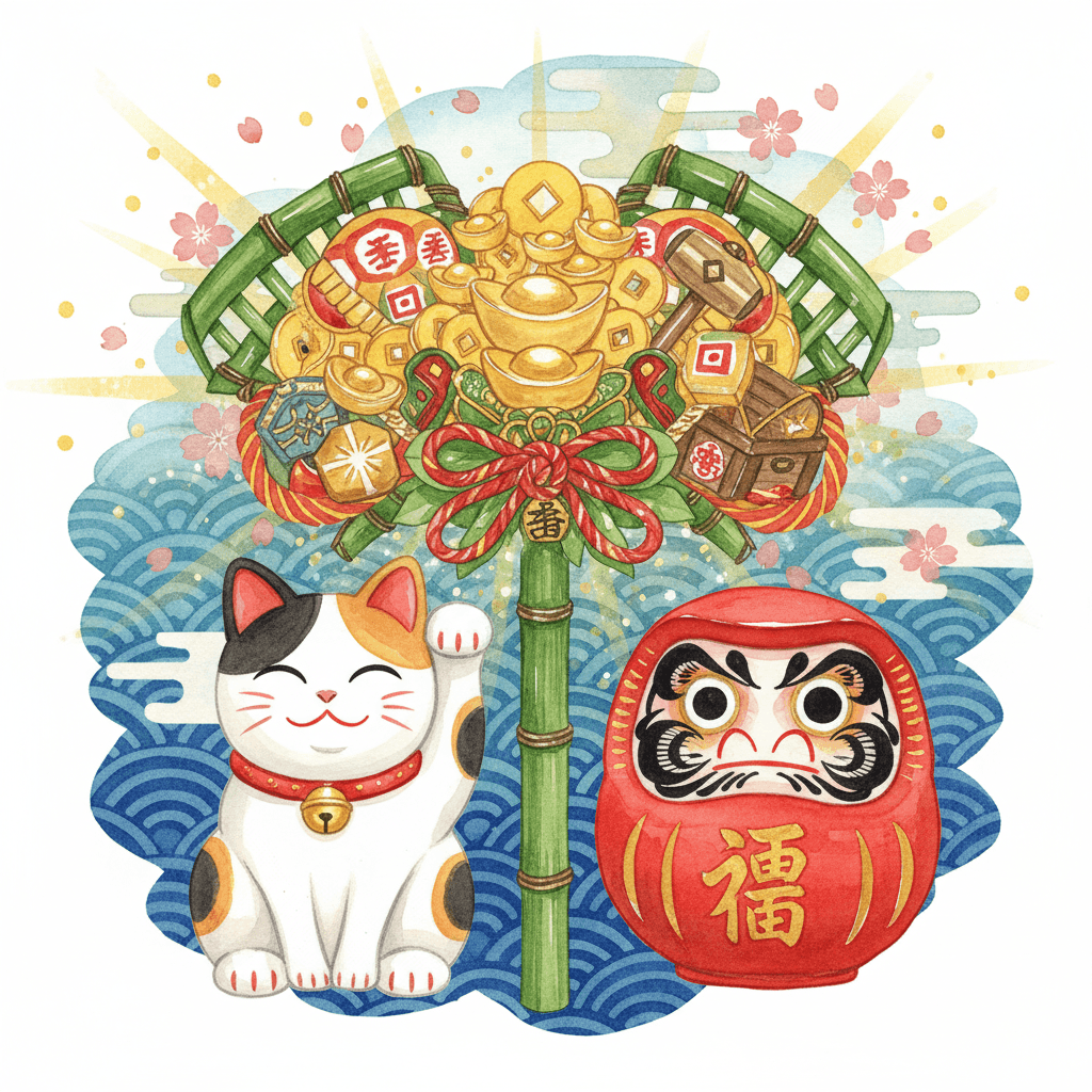 商売繁盛の縁起物完全ガイド ─ 熊手・招き猫・だるまの正しい飾り方