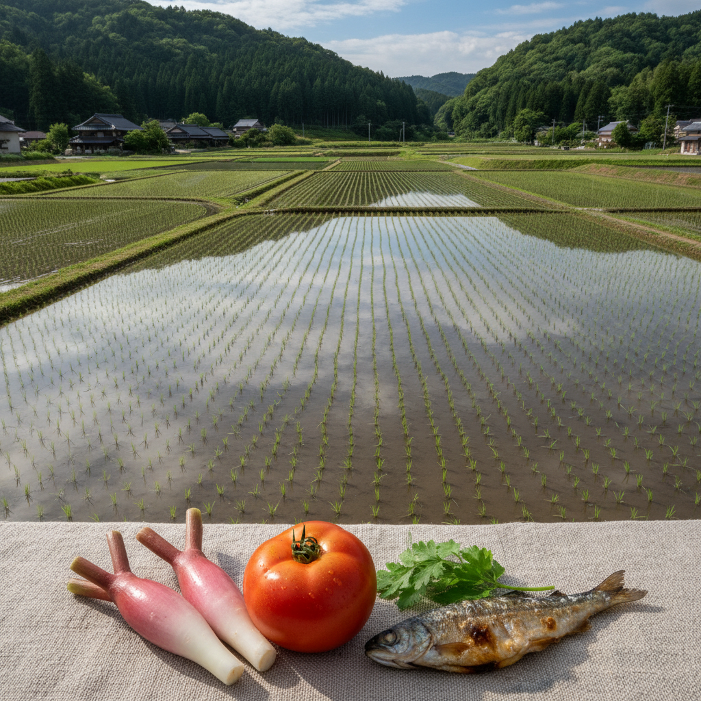 田植えの風景と初夏の食材